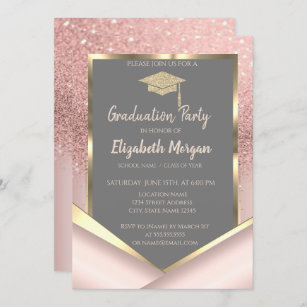 Stylish Rose Gold Glitter  Diamonds Graduation Invitation