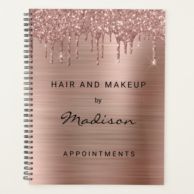 Stylish Rose Gold Glitter Drip Appointment Planner (Front)