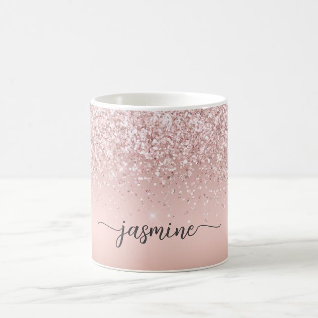 Stylish Rose Gold Glitter Monogram Name Signature Coffee Mug (Center)