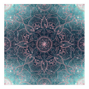 Stylish Rose Gold Mandala Blue Nebula Stars Acrylic Print