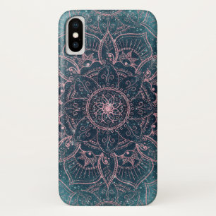 Stylish Rose Gold Mandala Blue Nebula Stars iPhone X Case