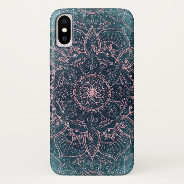 Stylish Rose Gold Mandala Blue Nebula Stars Case-Mate iPhone Case (Back)
