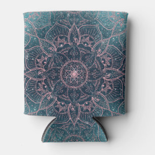 Stylish Rose Gold Mandala Blue Nebula Stars Design Can Cooler