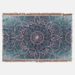 Stylish Rose Gold Mandala Blue Nebula Stars Design Throw Blanket