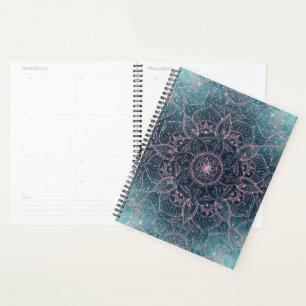 Stylish Rose Gold Mandala Blue Nebula Stars Planner