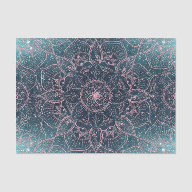 Stylish Rose Gold Mandala Blue Nebula Stars Tissue Paper (Front)