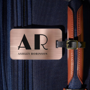 Stylish Rose Gold Metal Monogram Bold Two Initial  Luggage Tag