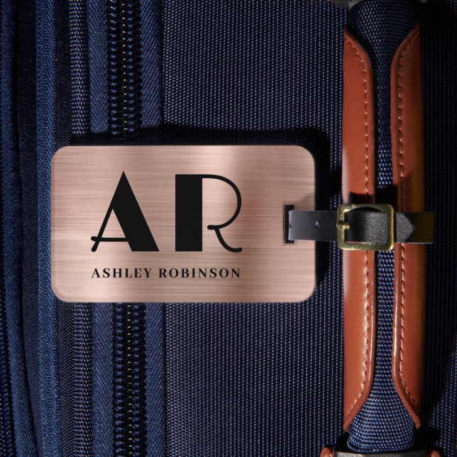 Stylish Rose Gold Metal Monogram Bold Two Initial  Luggage Tag (Front Insitu 4)
