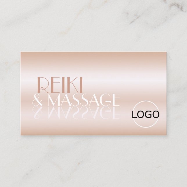 Stylish Rose Gold Mirror Font with Logo Luxury Business Card (Front)