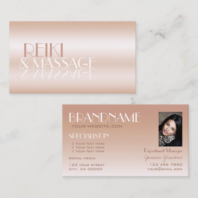 Stylish Rose Gold Mirror Font with Photo Luxury Business Card (Front/Back)