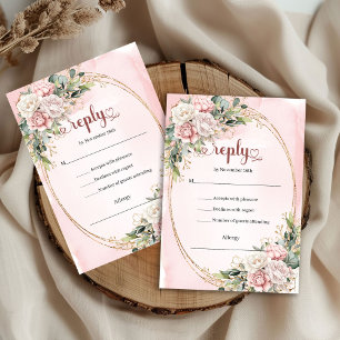 Stylish Rose Gold Pastel Pink Wedding RSVP Card