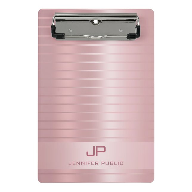 Stylish Rose Gold Template Monogrammed Modern Mini Clipboard (Front)