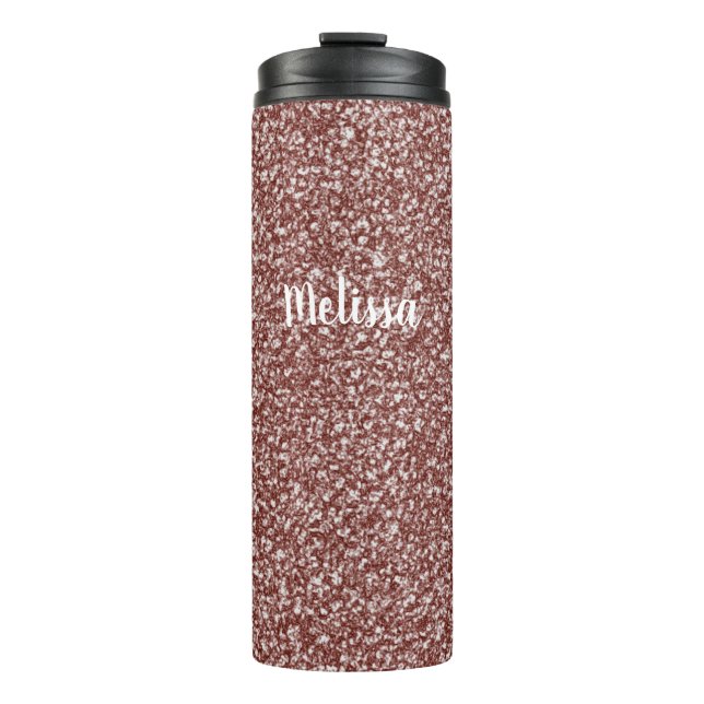 Stylish Rose Gold Thermal Tumbler Faux Glitter (Front)