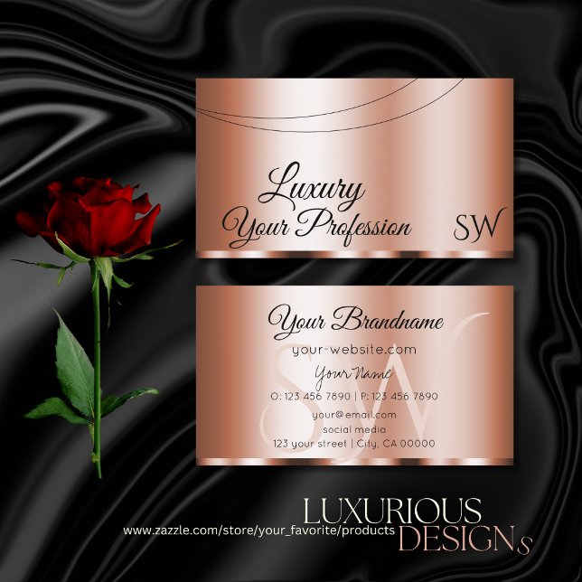 Stylish Rose Golden Glamourous with Initials Moder Business Card (Creator Uploaded)