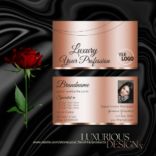 Stylish Rose Golden Glamourous with Logo and Photo Business Card