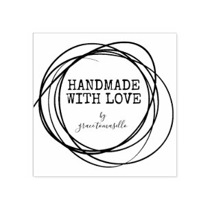 Stylish Round Scribble Handmade With Love Rubber Stamp