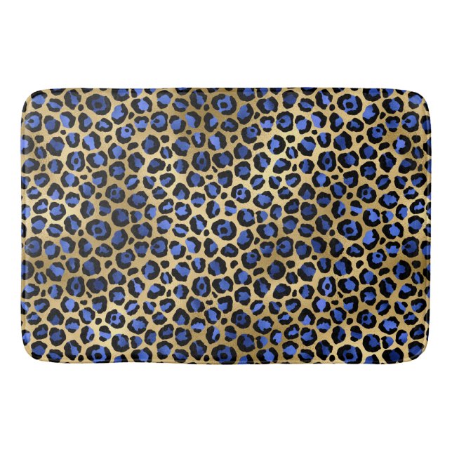 Stylish Royal Blue and Gold Foil Leopard Spots Bath Mat (Front)