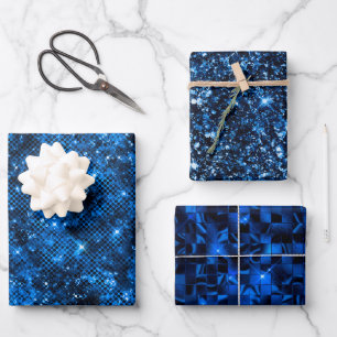 Stylish Royal Blue Glitter and Mosaic Patterns Wrapping Paper Sheet