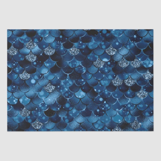 Stylish Royal Blue Glitter Mermaid Fish Scales Tissue Paper (Front)