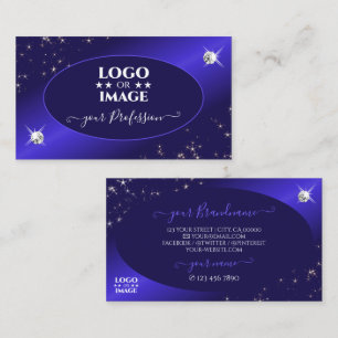 Stylish Royal Blue Glitter Stars Diamonds Add Logo Business Card
