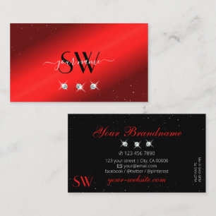 Stylish Ruby Red Black Sparkling Diamonds Initials Business Card