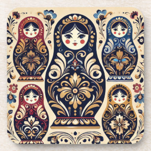 Stylish Russian doll drink coaster set