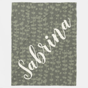 Stylish Rustic Botanical Sage Green Personalised Fleece Blanket