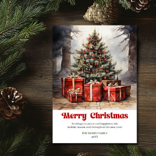Stylish rustic Christmas scene classic greeting Holiday Card