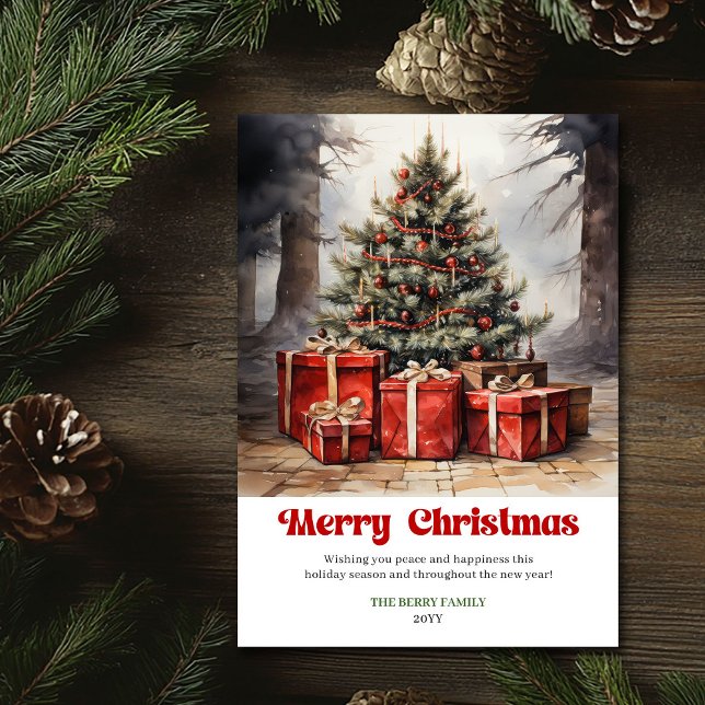 Stylish rustic Christmas scene classic greeting  Holiday Card (Stylish rustic Christmas scene classic greeting card)