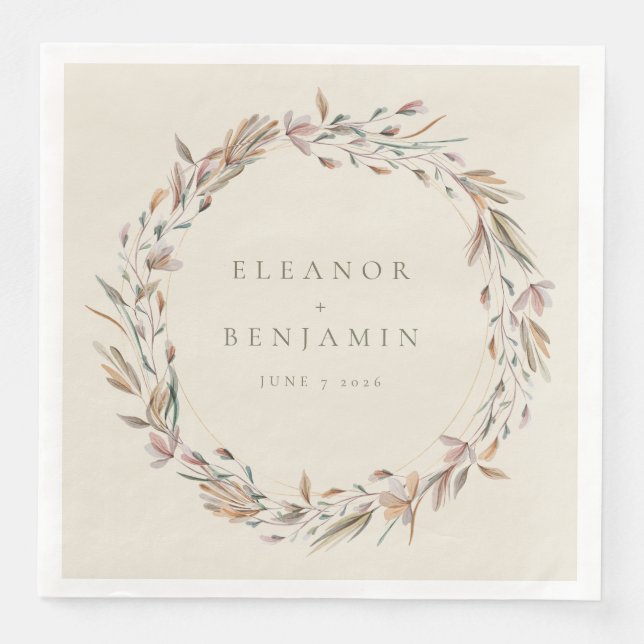 Stylish Rustic Earthy Botanical Custom Wedding  Napkin (Front)