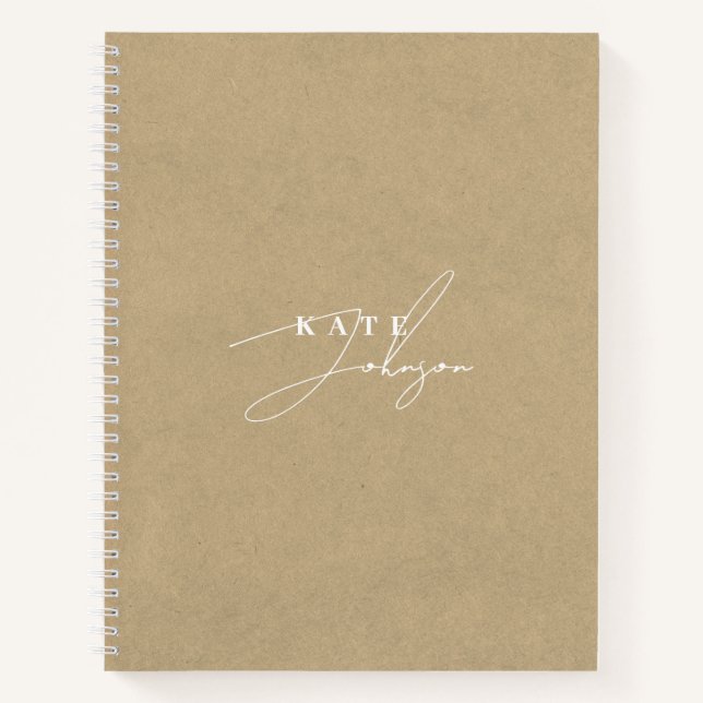 Stylish Rustic Kraft Signature Script Monogram Notebook (Front)