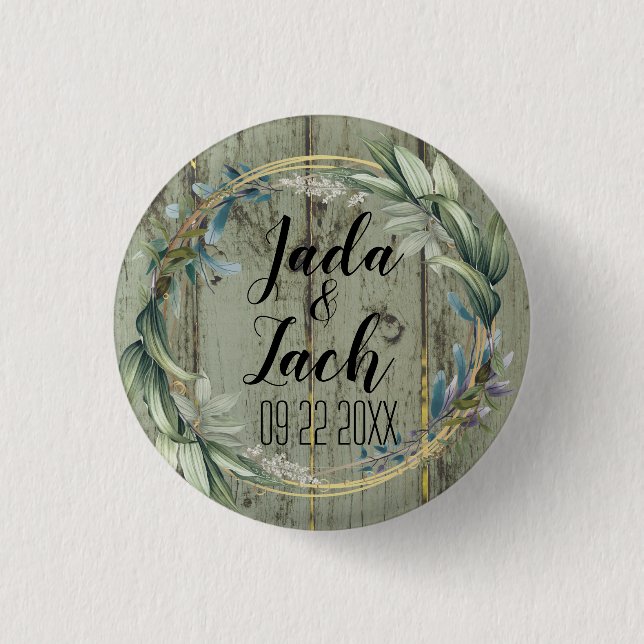 Stylish Rustic Leafy  Wreath Wedding   3 Cm Round Badge (Front)