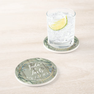 Stylish Rustic Leafy  Wreath Wedding   Coaster