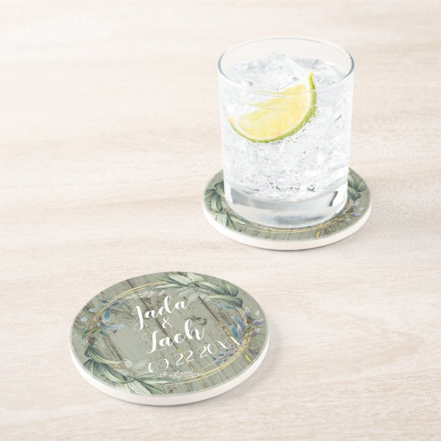 Stylish Rustic Leafy  Wreath Wedding   Coaster (Side)