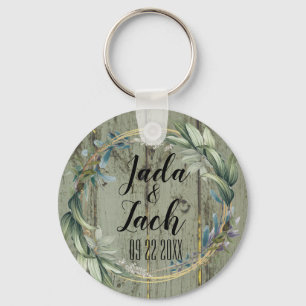 Stylish Rustic Leafy  Wreath Wedding    Key Ring