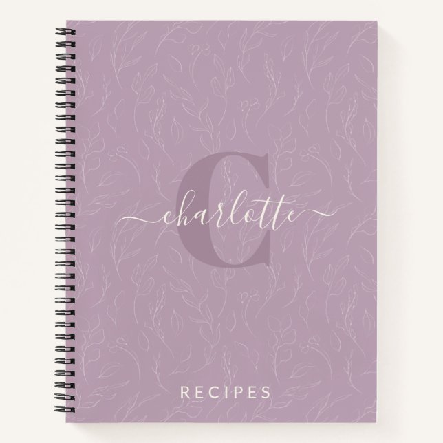 Stylish Rustic Lilac Botanical Monogram Recipe Notebook (Front)