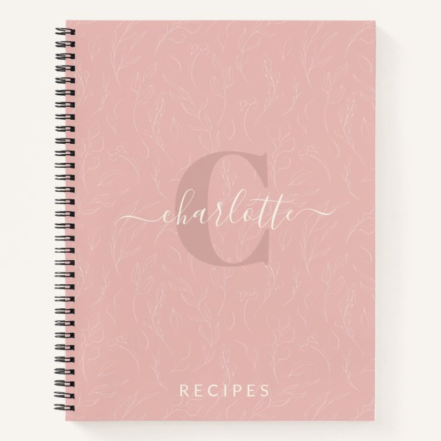 Stylish Rustic Pink Botanical Monogram Recipe Notebook (Front)