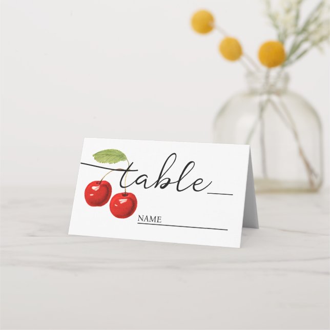Stylish Rustic Red Cherries Bohermian Wedding  Place Card (Front)