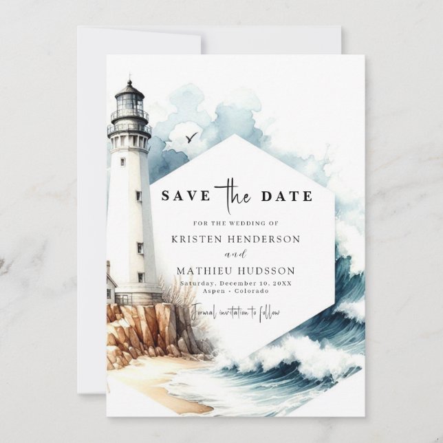 Stylish Rustic Romance Lighthouse Wedding Save The Date (Front)