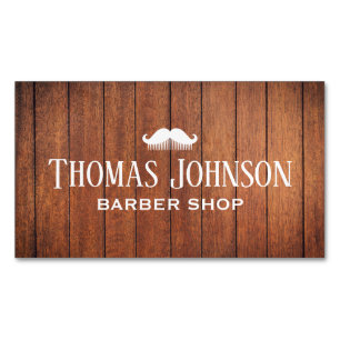 Stylish Rustic Wooden Barber Shop Magnetic Business Card