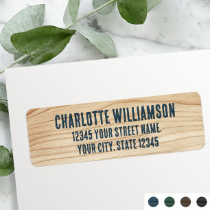 Stylish Rustic Woodgrain Blue Return Address