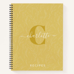 Stylish Rustic Yellow Botanical Monogram Recipe Notebook