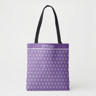 Stylish sacred geometry pattern on violet & white tote bag