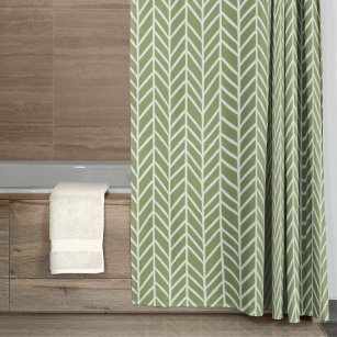 Stylish Sage Green Boho Herringbone Pattern Shower Curtain