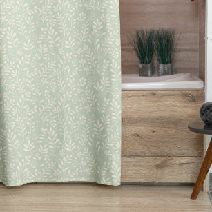 Stylish Sage Green Boho Watercolor Floral Pattern Shower Curtain