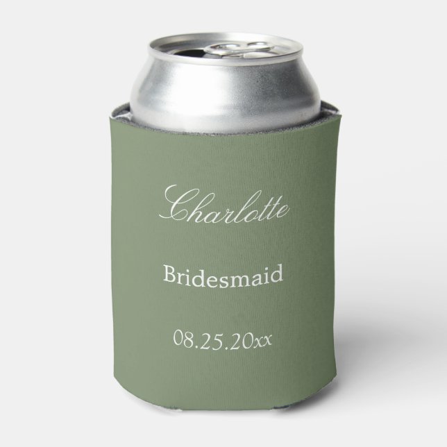 Stylish Sage Green Bridesmaid Favour Can Cooler (Can Front)