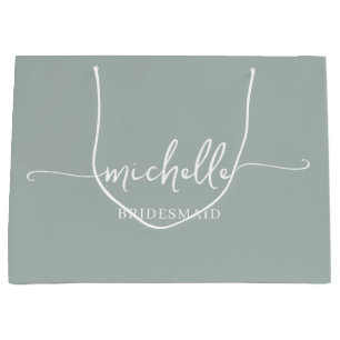 Stylish Sage Green Chic Gold Monogram Script Large Gift Bag