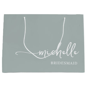 Stylish Sage Green Chic Monogram Script Large Gift Bag