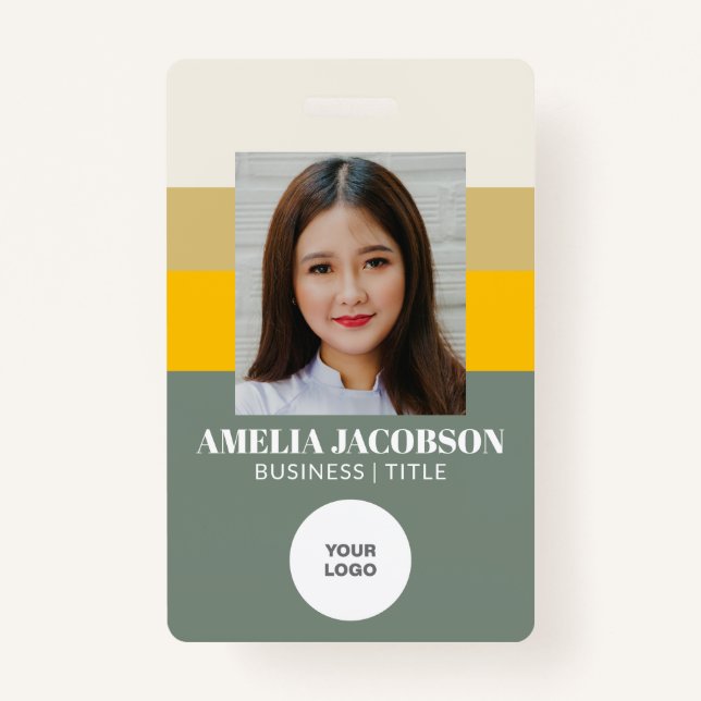 Stylish Sage Green Employee Photo ID and Logo ID Badge (Front)