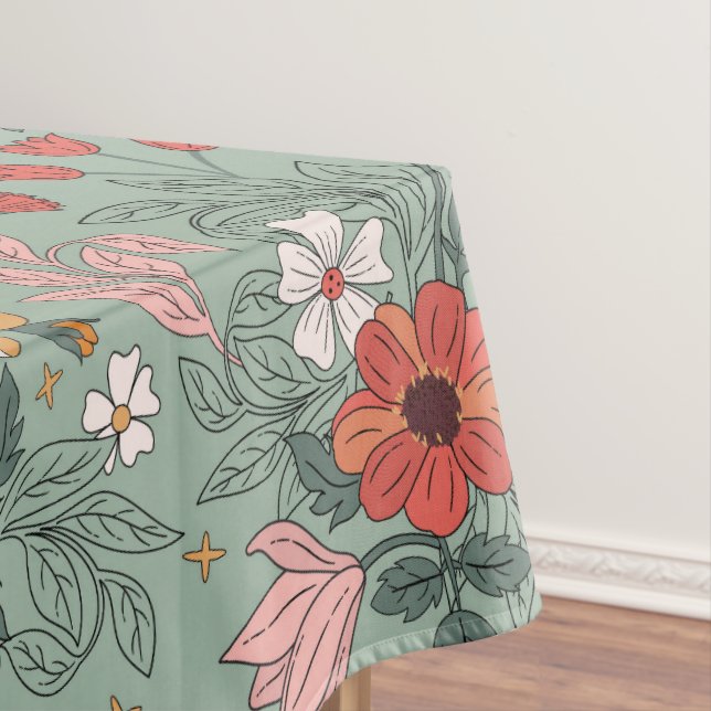 Stylish Sage Green Floral Botanical Christmas Tablecloth (In Situ)